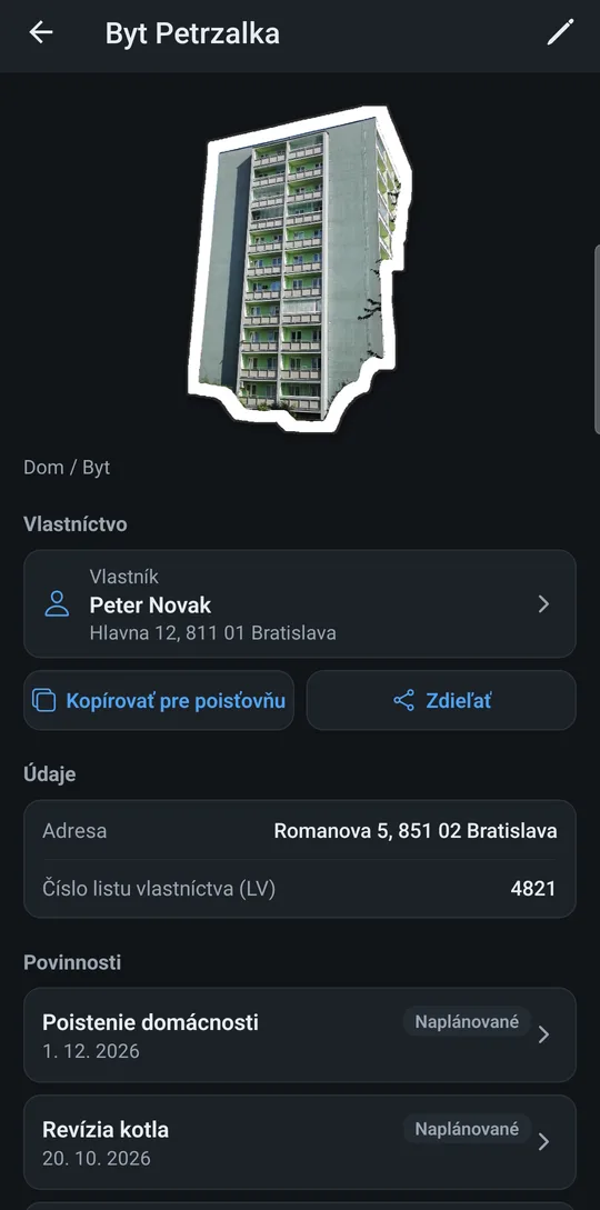 Detail bytu s povinnosťami domácnosti