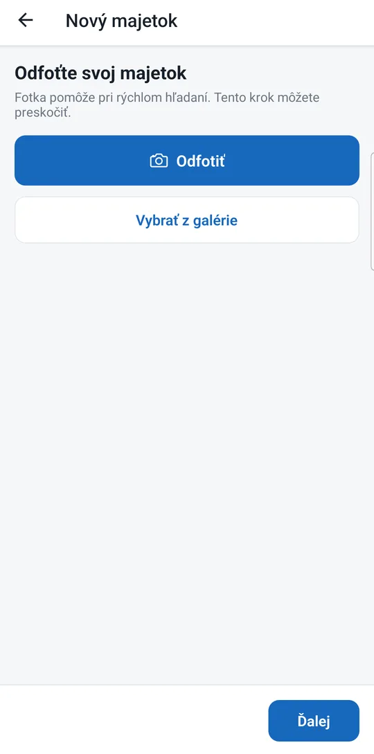 Krok sprievodcu: Odfoťte svoj majetok